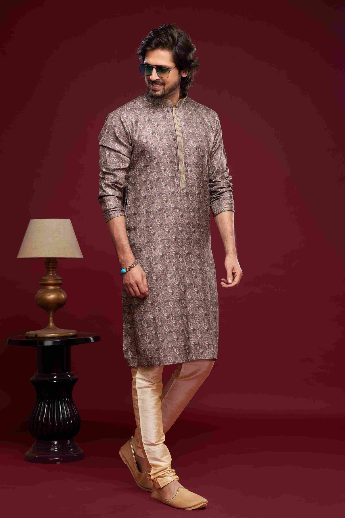 Raivat Ethnic Art Silk Digital Print Pintux Work Kurta Pajama In Grey Colour | Grocsy