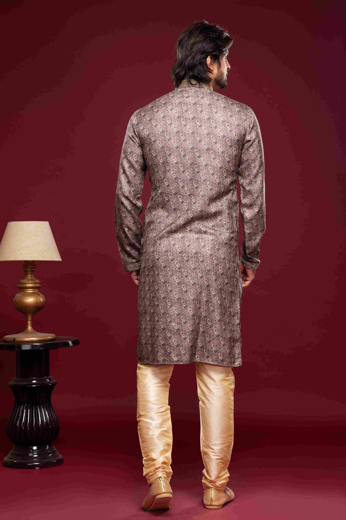 Raivat Ethnic Art Silk Digital Print Pintux Work Kurta Pajama In Grey Colour | Grocsy
