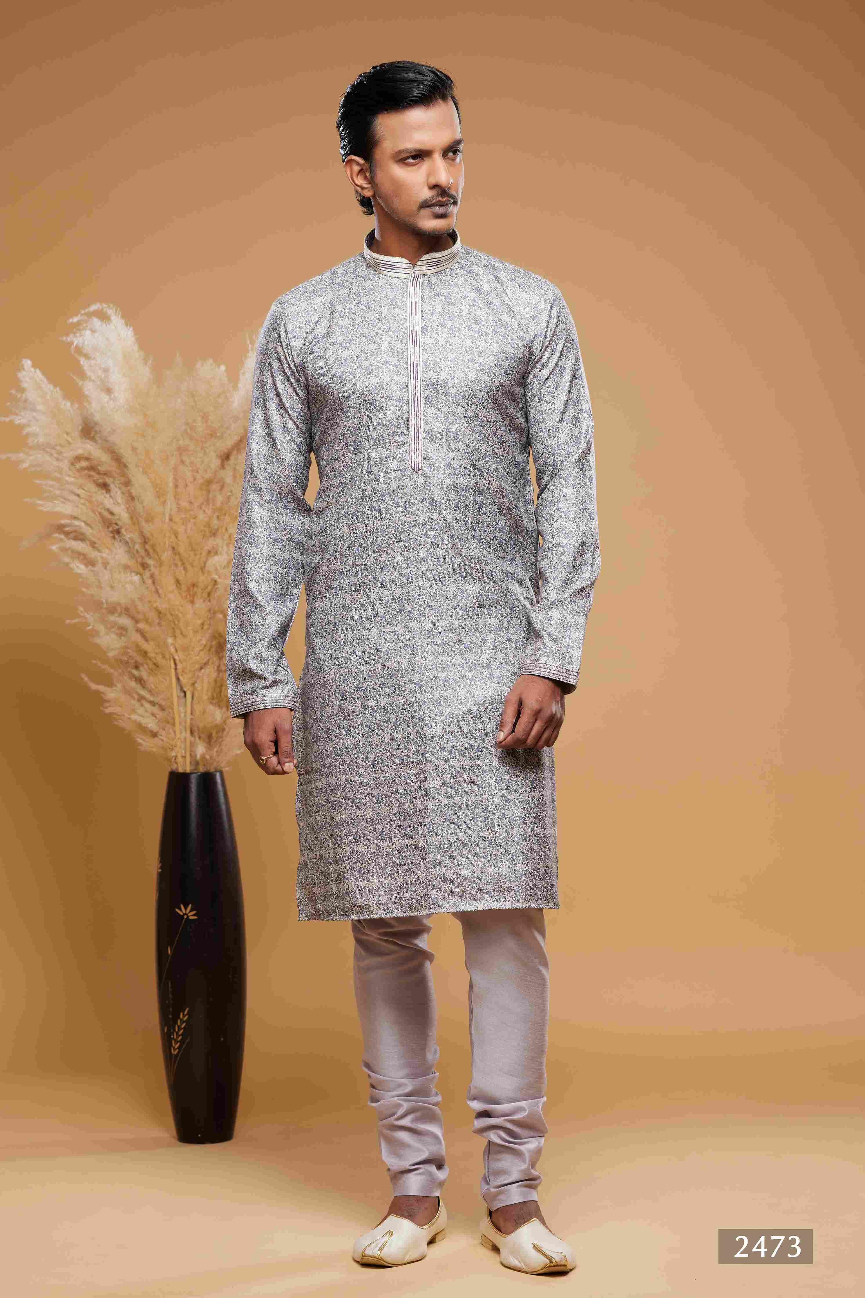 Raivat Ethnic Art Silk Digital Print Pintux Work Kurta Pajama In Purple Grey Colour | Grocsy