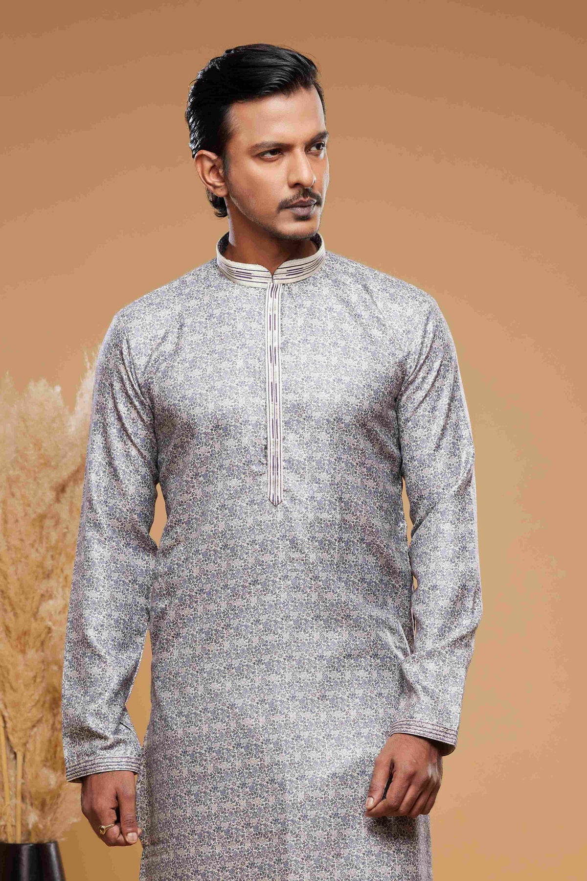 Raivat Ethnic Art Silk Digital Print Pintux Work Kurta Pajama In Purple Grey Colour | Grocsy