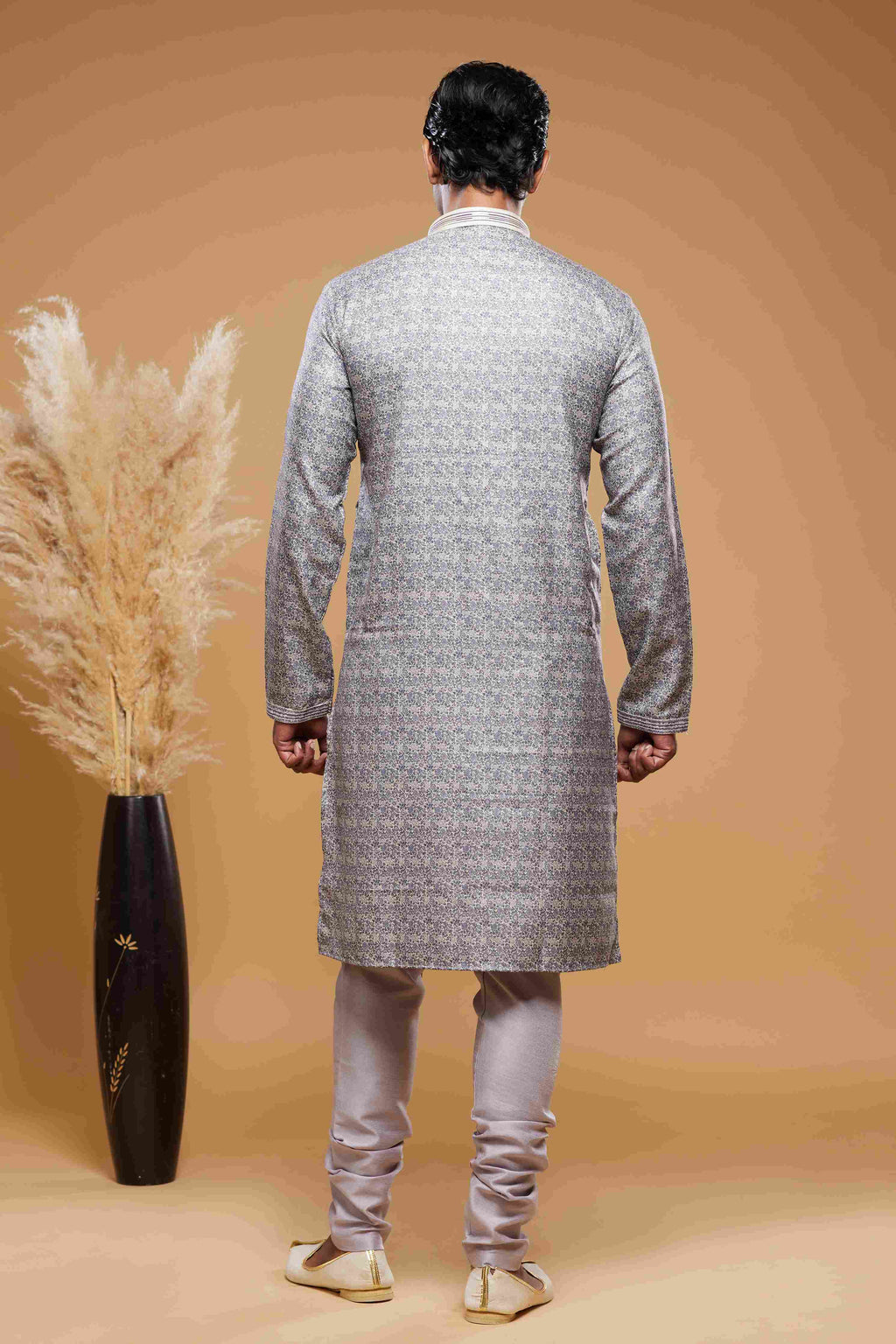Raivat Ethnic Art Silk Digital Print Pintux Work Kurta Pajama In Purple Grey Colour | Grocsy