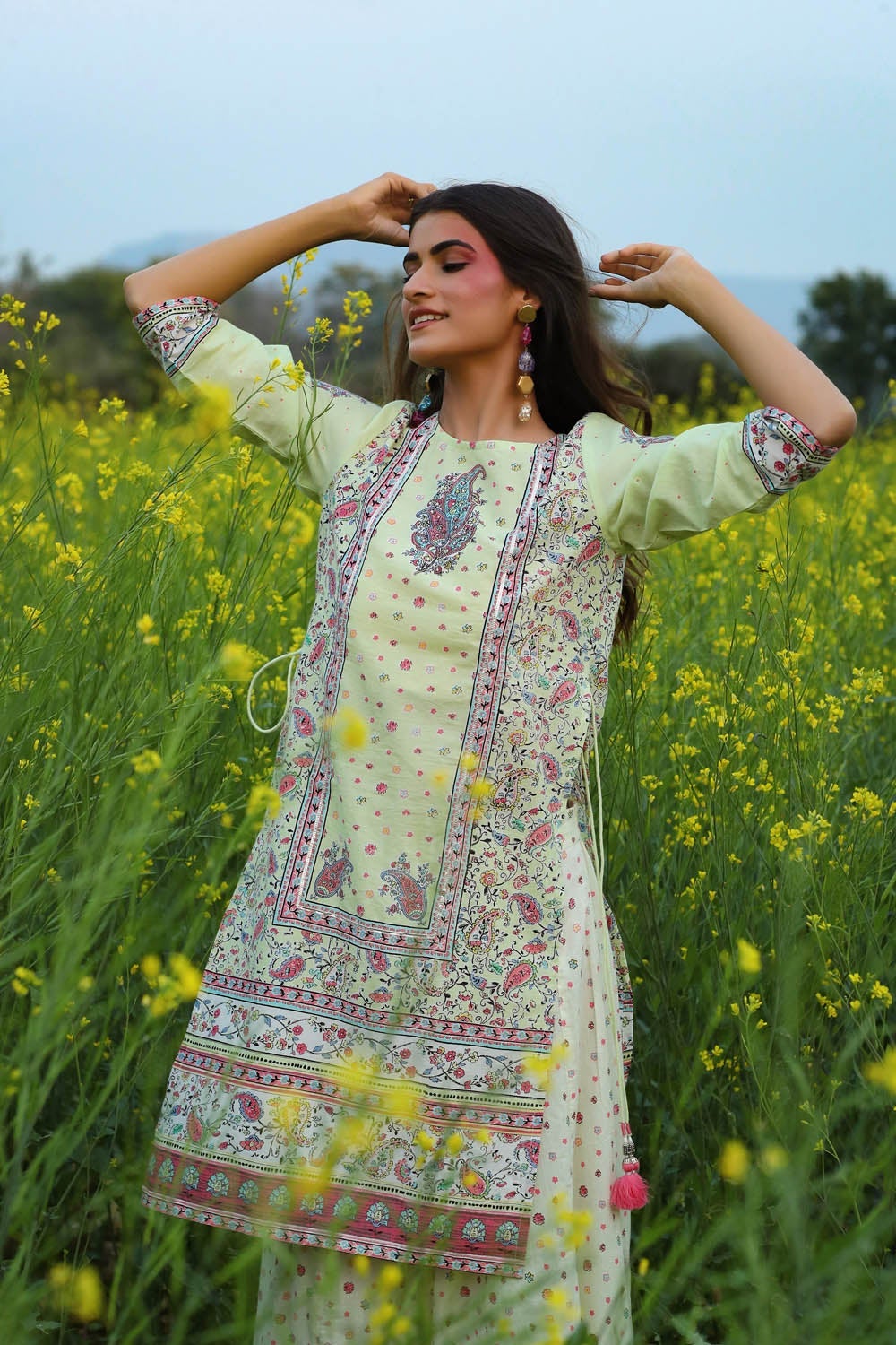 Juniper Women's Limegreen Cambric Printed Straight Kurta Sets | Grocsy
