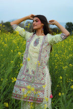 Juniper Women's Limegreen Cambric Printed Straight Kurta Sets | Grocsy