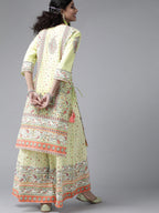Juniper Women Limegreen Cambric Printed Straight Kurta Sets | Grocsy