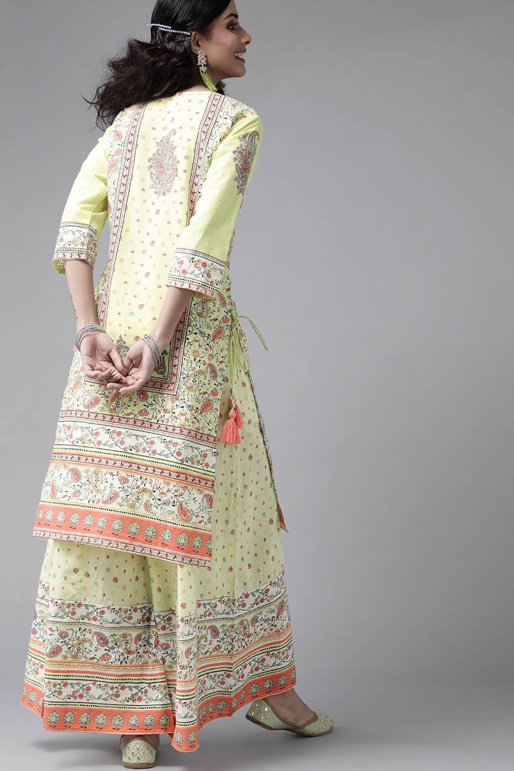 Juniper Women's Limegreen Cambric Printed Straight Kurta Sets | Grocsy