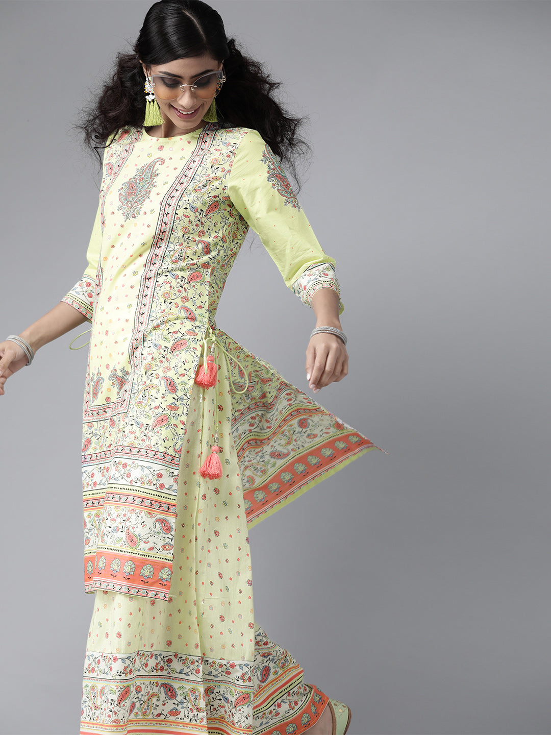 Juniper Women Limegreen Cambric Printed Straight Kurta Sets | Grocsy