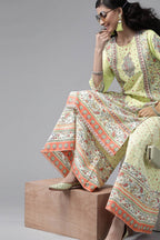 Juniper Women's Limegreen Cambric Printed Straight Kurta Sets | Grocsy