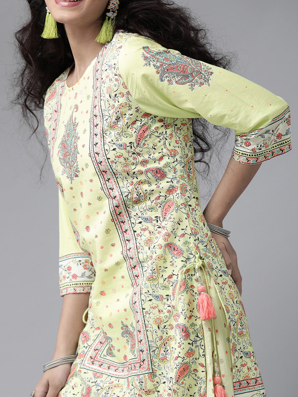 Juniper Women Limegreen Cambric Printed Straight Kurta Sets | Grocsy