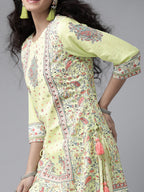 Juniper Women Limegreen Cambric Printed Straight Kurta Sets | Grocsy