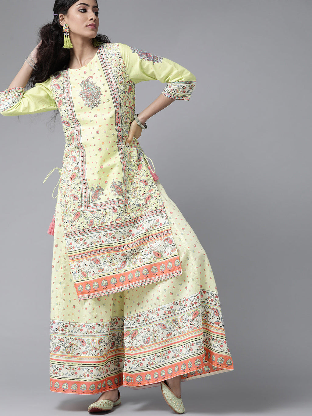 Juniper Women Limegreen Cambric Printed Straight Kurta Sets | Grocsy