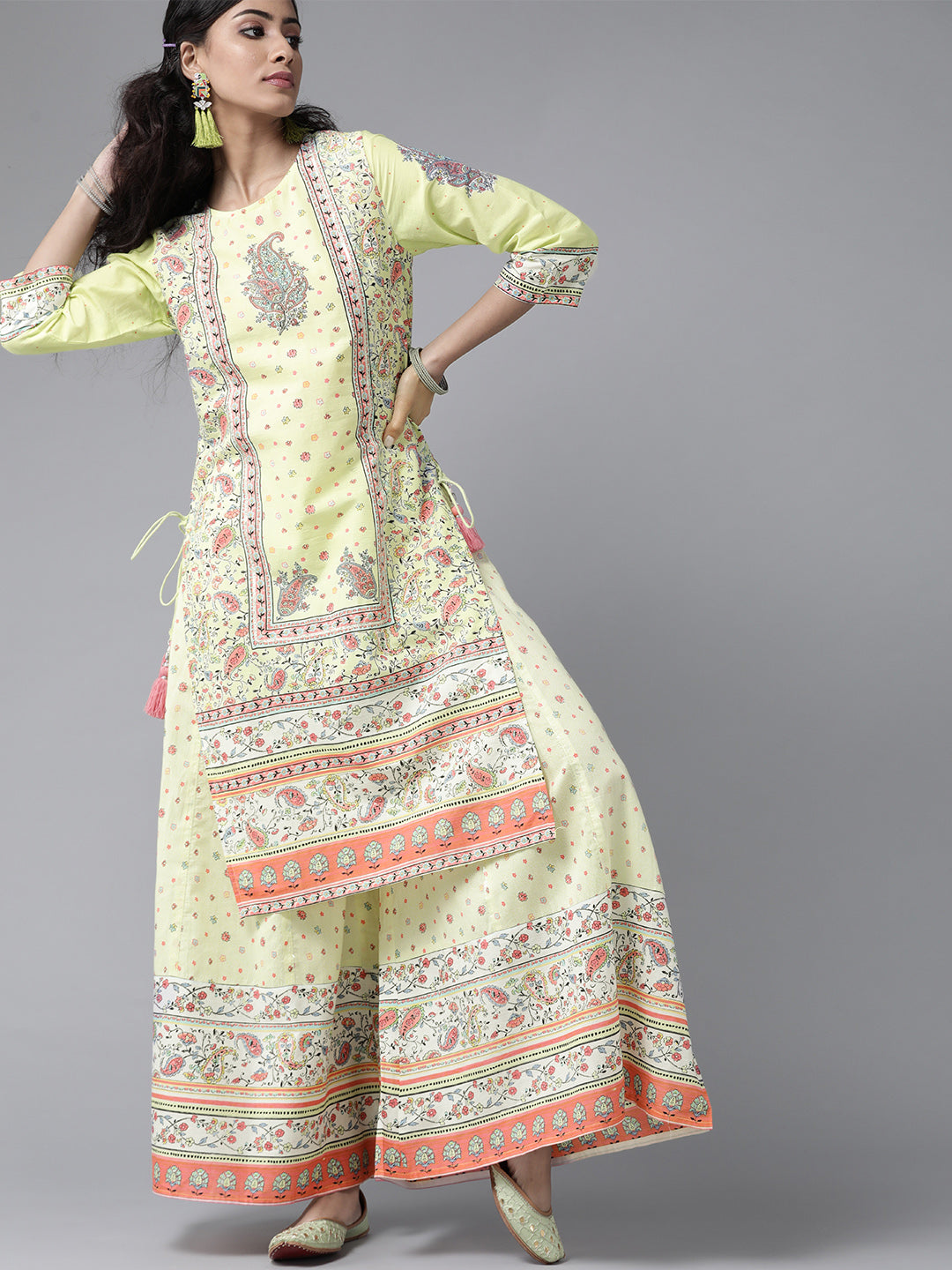 Juniper Women Limegreen Cambric Printed Straight Kurta Sets | Grocsy