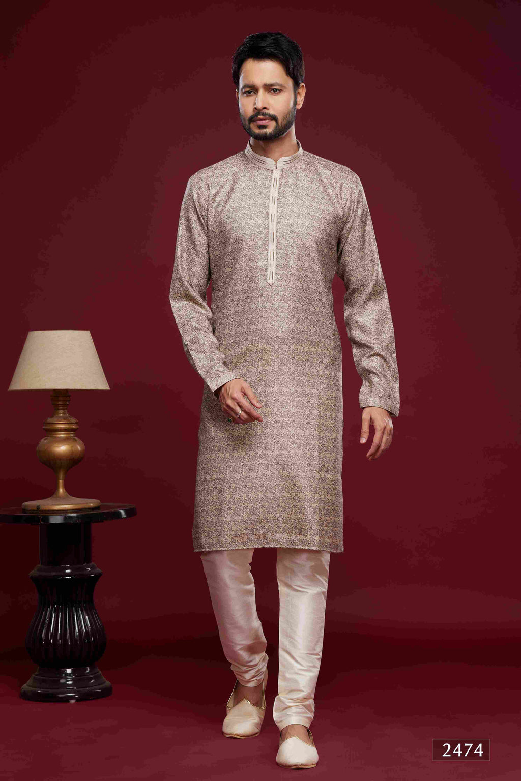 Raivat Ethnic Art Silk Digital Print Pintux Work Kurta Pajama In Brown Colour | Grocsy