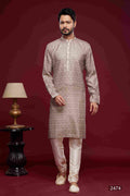 Raivat Ethnic Art Silk Digital Print Pintux Work Kurta Pajama In Brown Colour | Grocsy