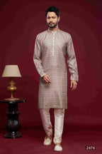 Raivat Ethnic Art Silk Digital Print Pintux Work Kurta Pajama In Brown Colour | Grocsy