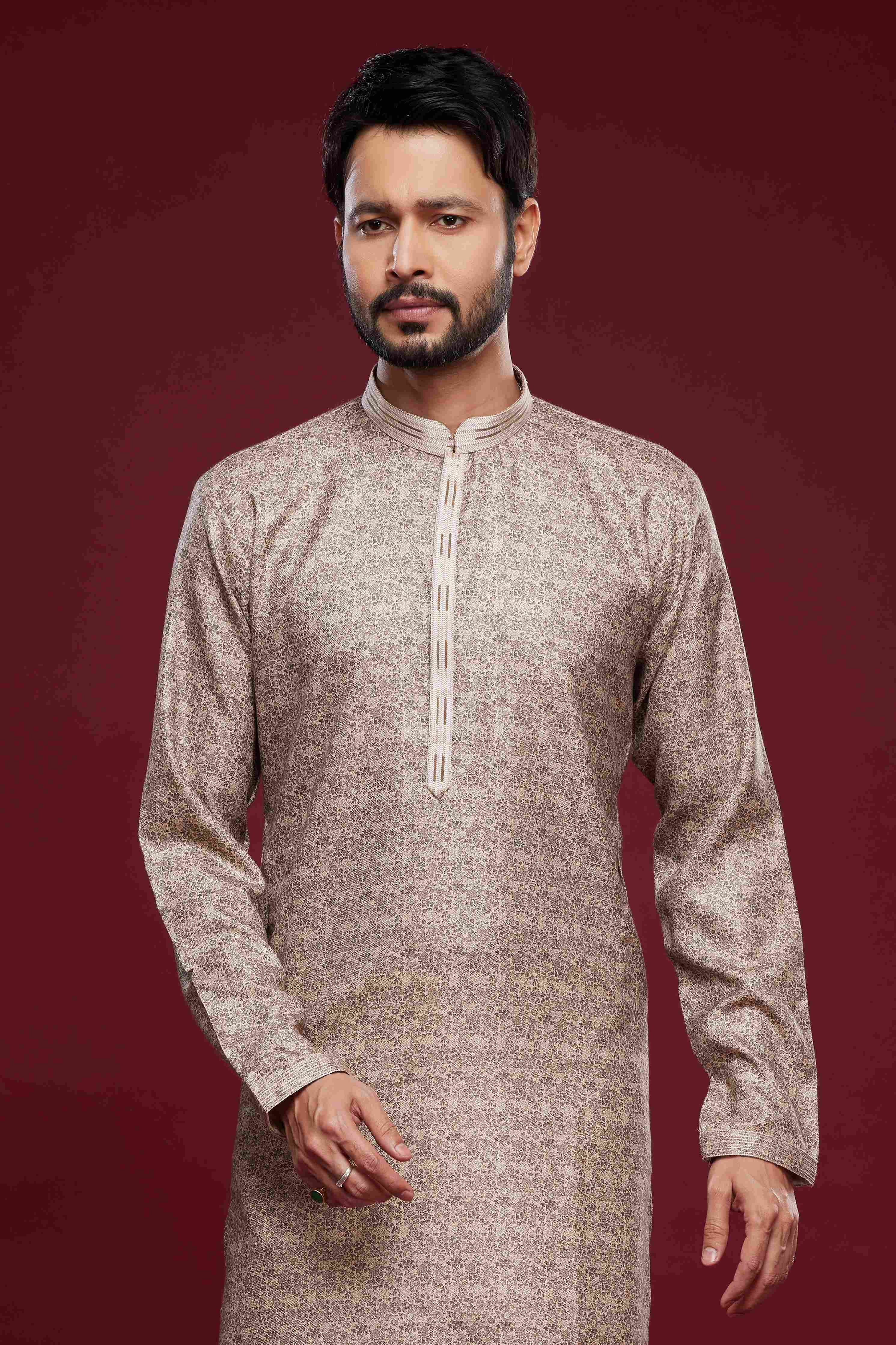 Raivat Ethnic Art Silk Digital Print Pintux Work Kurta Pajama In Brown Colour | Grocsy