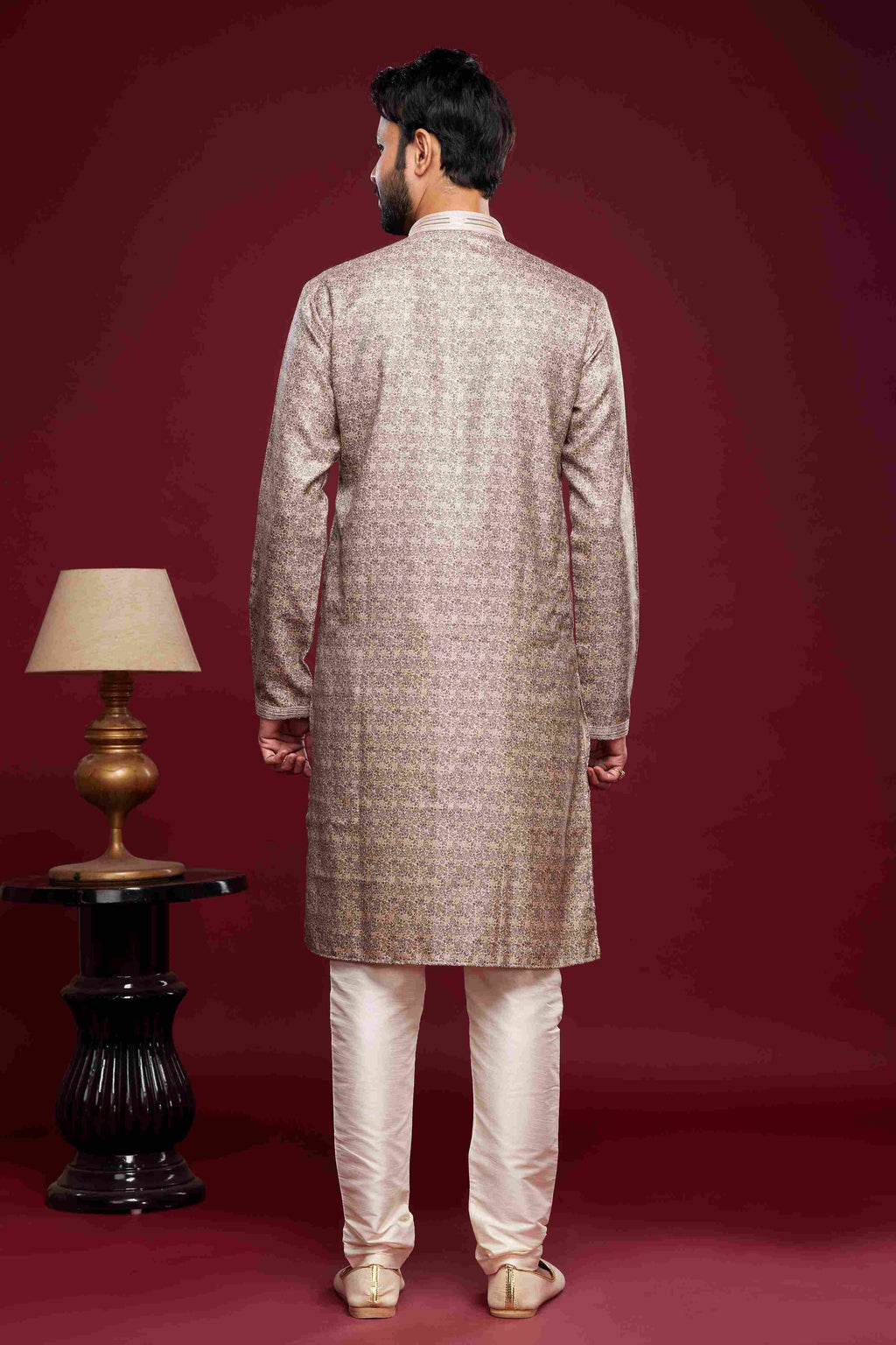 Raivat Ethnic Art Silk Digital Print Pintux Work Kurta Pajama In Brown Colour | Grocsy