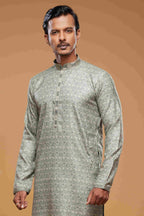 Raivat Ethnic Art Silk Digital Print Pintux Work Kurta Pajama In Green Colour | Grocsy