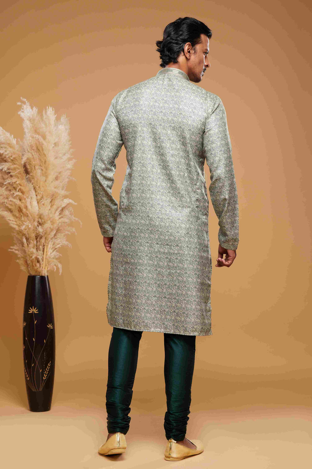 Raivat Ethnic Art Silk Digital Print Pintux Work Kurta Pajama In Green Colour | Grocsy