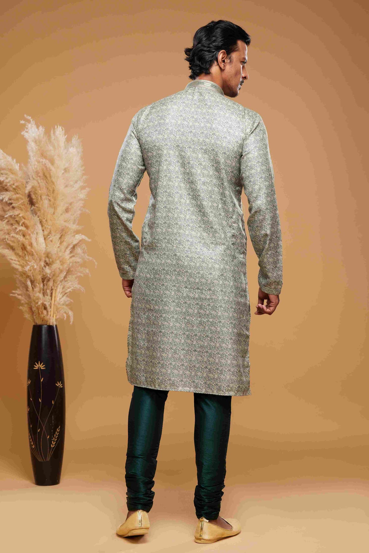 Raivat Ethnic Art Silk Digital Print Pintux Work Kurta Pajama In Green Colour | Grocsy