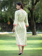 Juniper Womens Lime Green Multi Rayon Slub Double Layer Printed Kurta | Grocsy