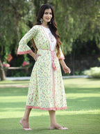 Juniper Womens Lime Green Multi Rayon Slub Double Layer Printed Kurta | Grocsy