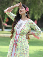 Juniper Womens Lime Green Multi Rayon Slub Double Layer Printed Kurta | Grocsy
