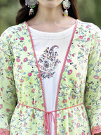 Juniper Womens Lime Green Multi Rayon Slub Double Layer Printed Kurta | Grocsy