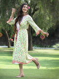 Juniper Womens Lime Green Multi Rayon Slub Double Layer Printed Kurta | Grocsy