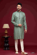 Raivat Ethnic Art Silk Digital Print Pintux Work Kurta Pajama In Green Colour | Grocsy