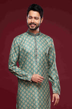 Raivat Ethnic Art Silk Digital Print Pintux Work Kurta Pajama In Green Colour | Grocsy