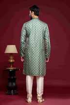 Raivat Ethnic Art Silk Digital Print Pintux Work Kurta Pajama In Green Colour | Grocsy
