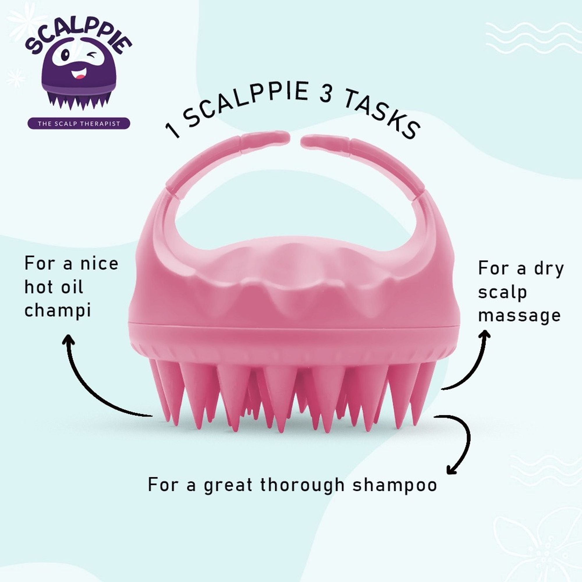 Scalppie Silicon Hair Scalp Massager & Shampoo Brush Scrub - Hair Growth & Anti Dandruff - Baby Pink | Grocsy