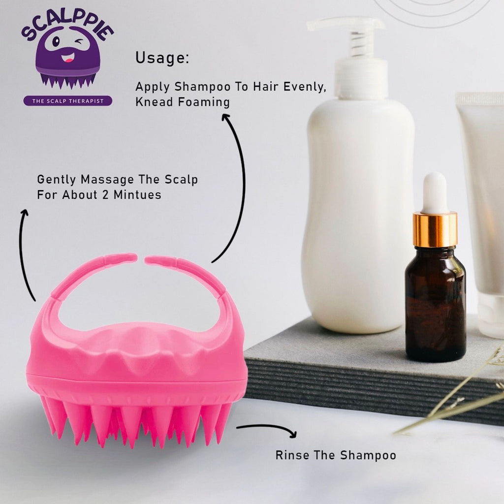 Scalppie Silicon Hair Scalp Massager & Shampoo Brush Scrub - Hair Growth & Anti Dandruff - Baby Pink | Grocsy