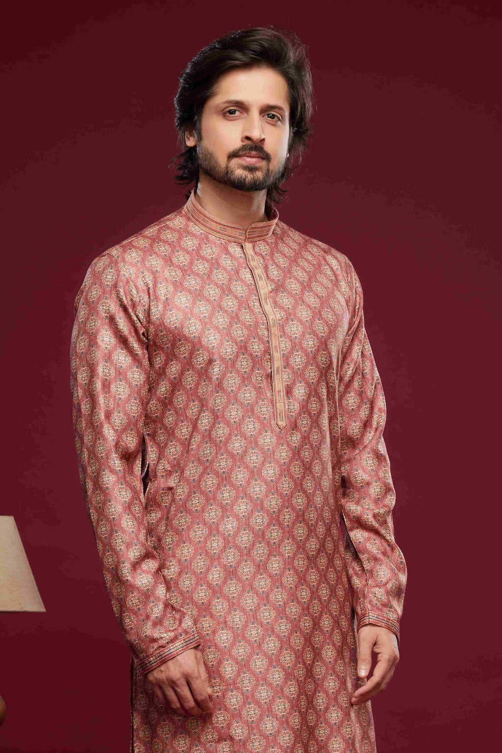 Raivat Ethnic Art Silk Digital Print Pintux Work Kurta Pajama In Pink Colour | Grocsy