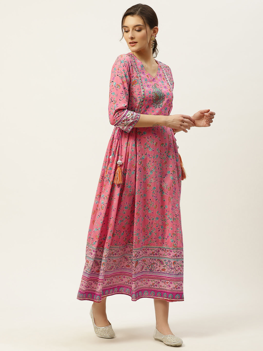 Juniper Womens Coral Cambric Printed Maxi Dress | Grocsy