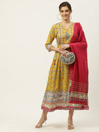Juniper Womens Yellow Cambric Printed Maxi Dress | Grocsy