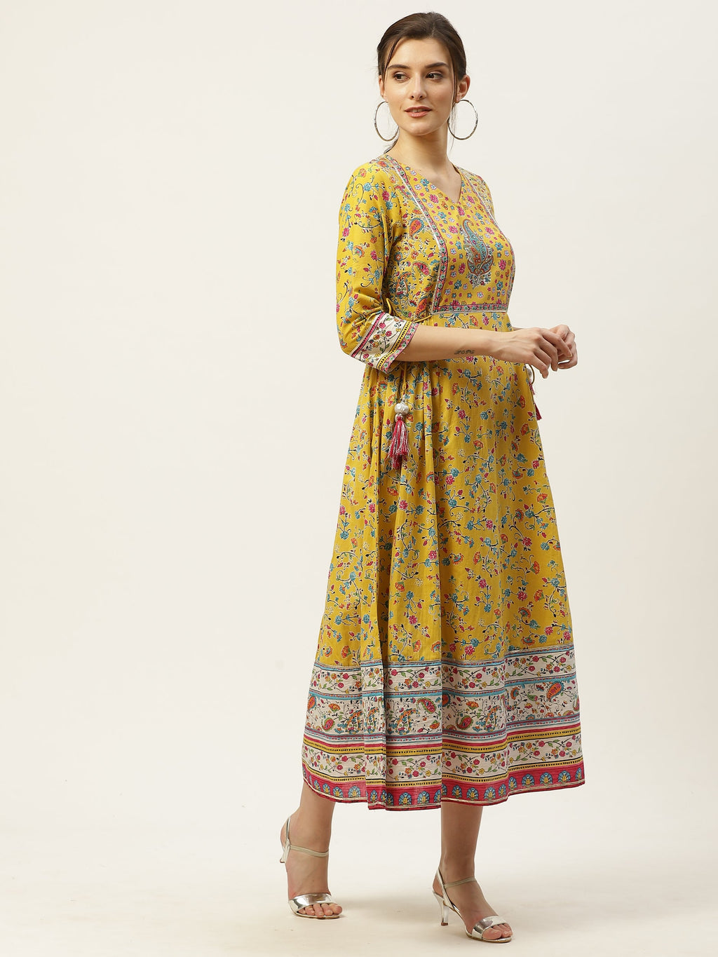 Juniper Womens Yellow Cambric Printed Maxi Dress | Grocsy