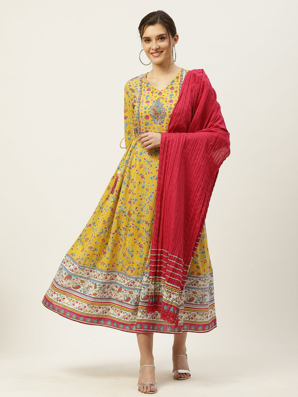 Juniper Womens Yellow Cambric Printed Maxi Dress | Grocsy