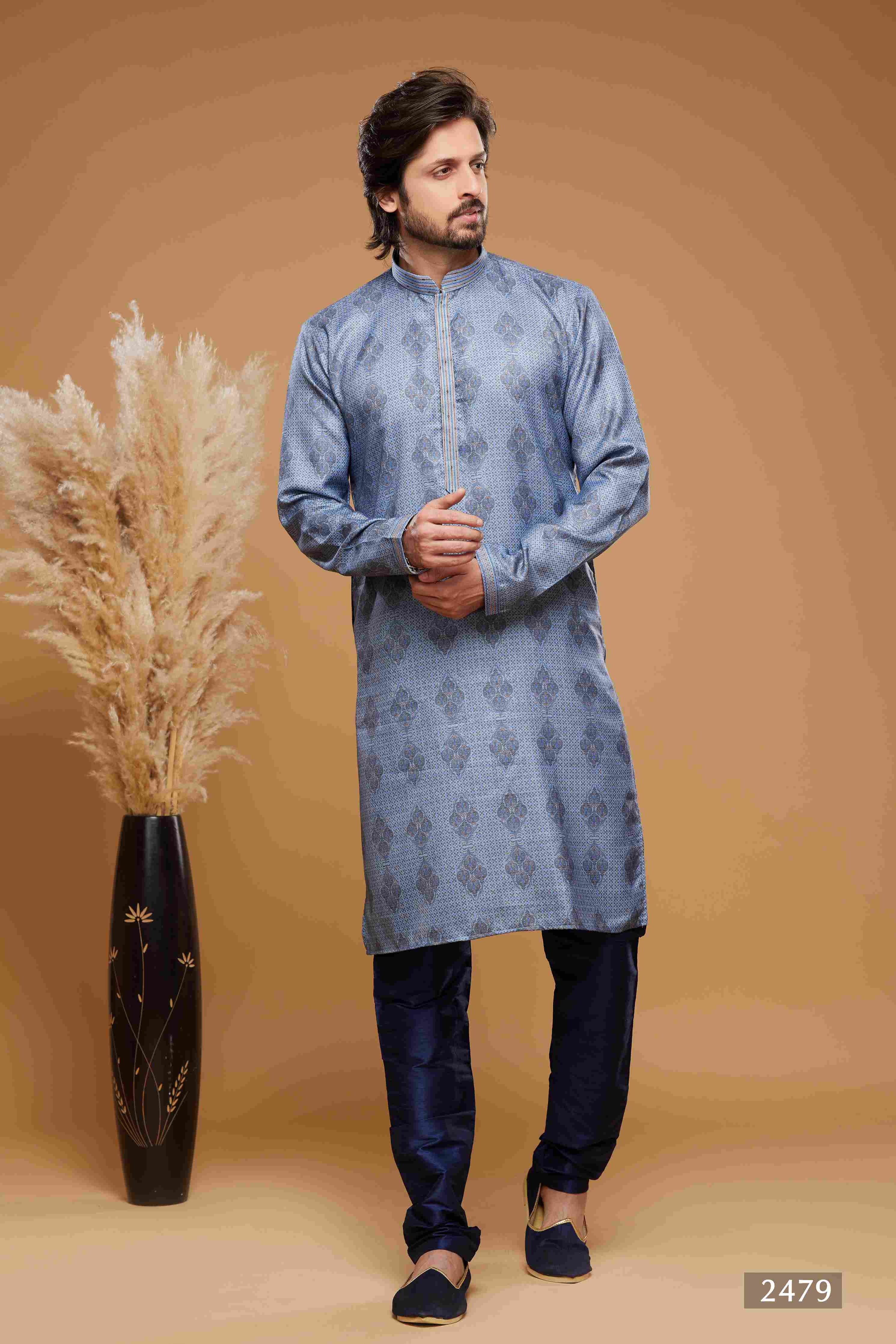 Raivat Ethnic Art Silk Digital Print Pintux Work Kurta Pajama In Blue Colour | Grocsy