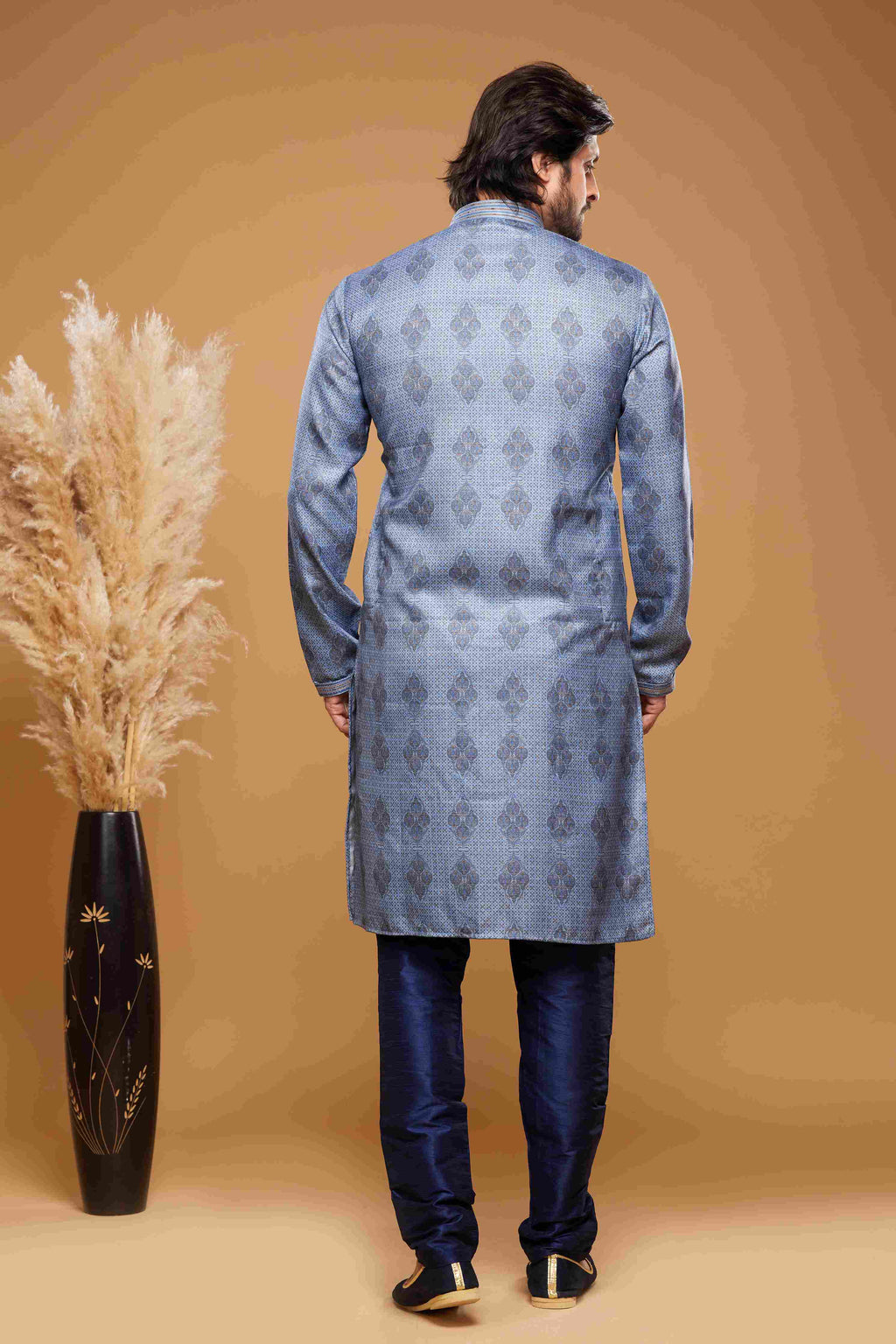 Raivat Ethnic Art Silk Digital Print Pintux Work Kurta Pajama In Blue Colour | Grocsy