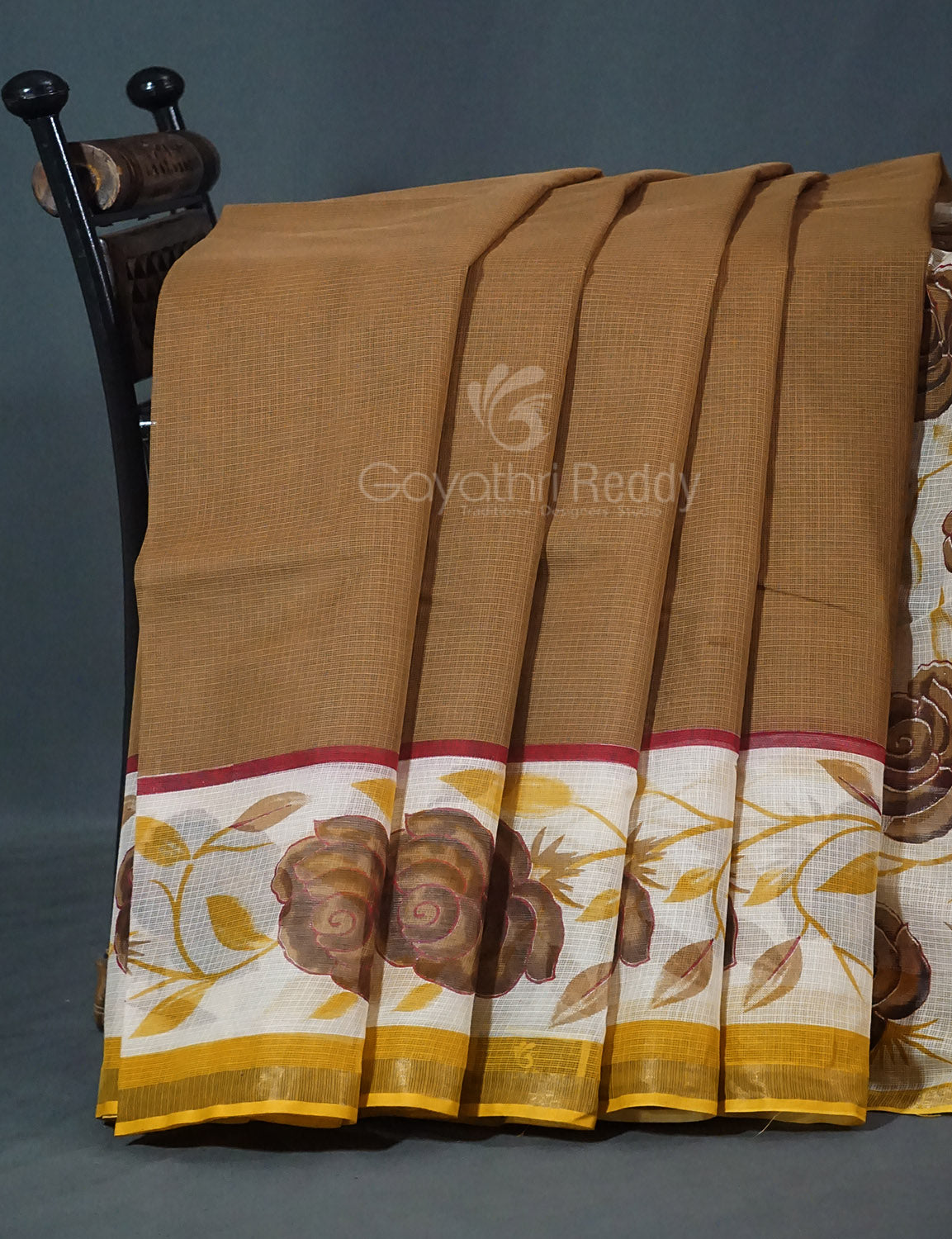 Khaki Green Colour Block Print Pure Kota Cotton Saree By Gayathri Reddy Designer Studio | Grocsy