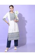 Maai Rayon Hand Printed Kurta White | Grocsy