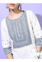 Maai Rayon Hand Printed Kurta White | Grocsy