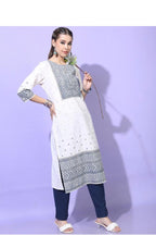 Maai Rayon Hand Printed Kurta White | Grocsy