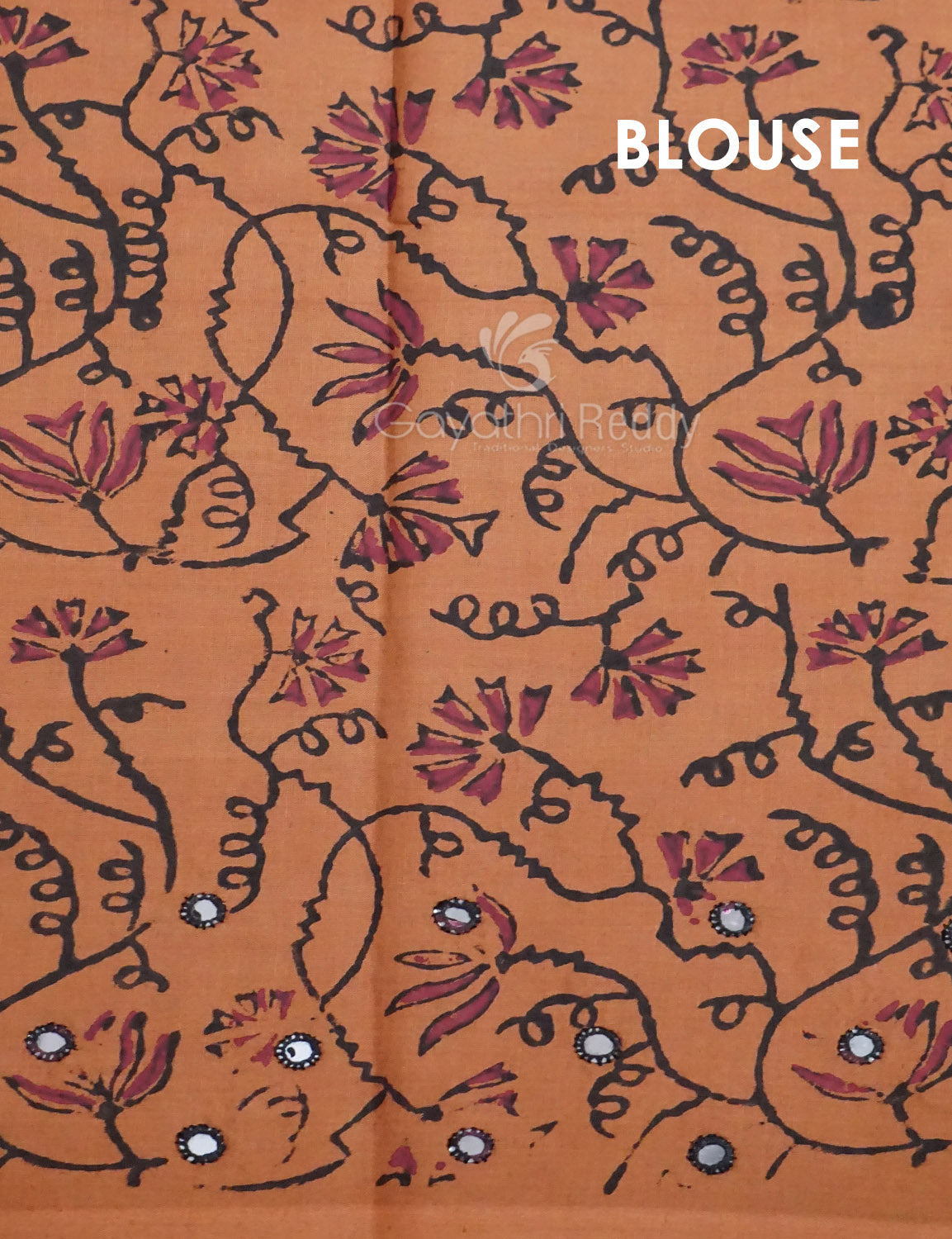 Dark Mustard Colour Block Print With Mirron Embroidered Pure Mulmul Cotton Saree By Gayathri Reddy Designer Studio | Grocsy