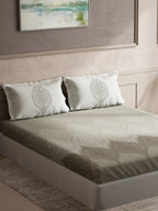 DDecor Grey & White Ethnic Motifs Cotton 140 TC Queen Bedsheet With 2 Pillow Covers | Grocsy