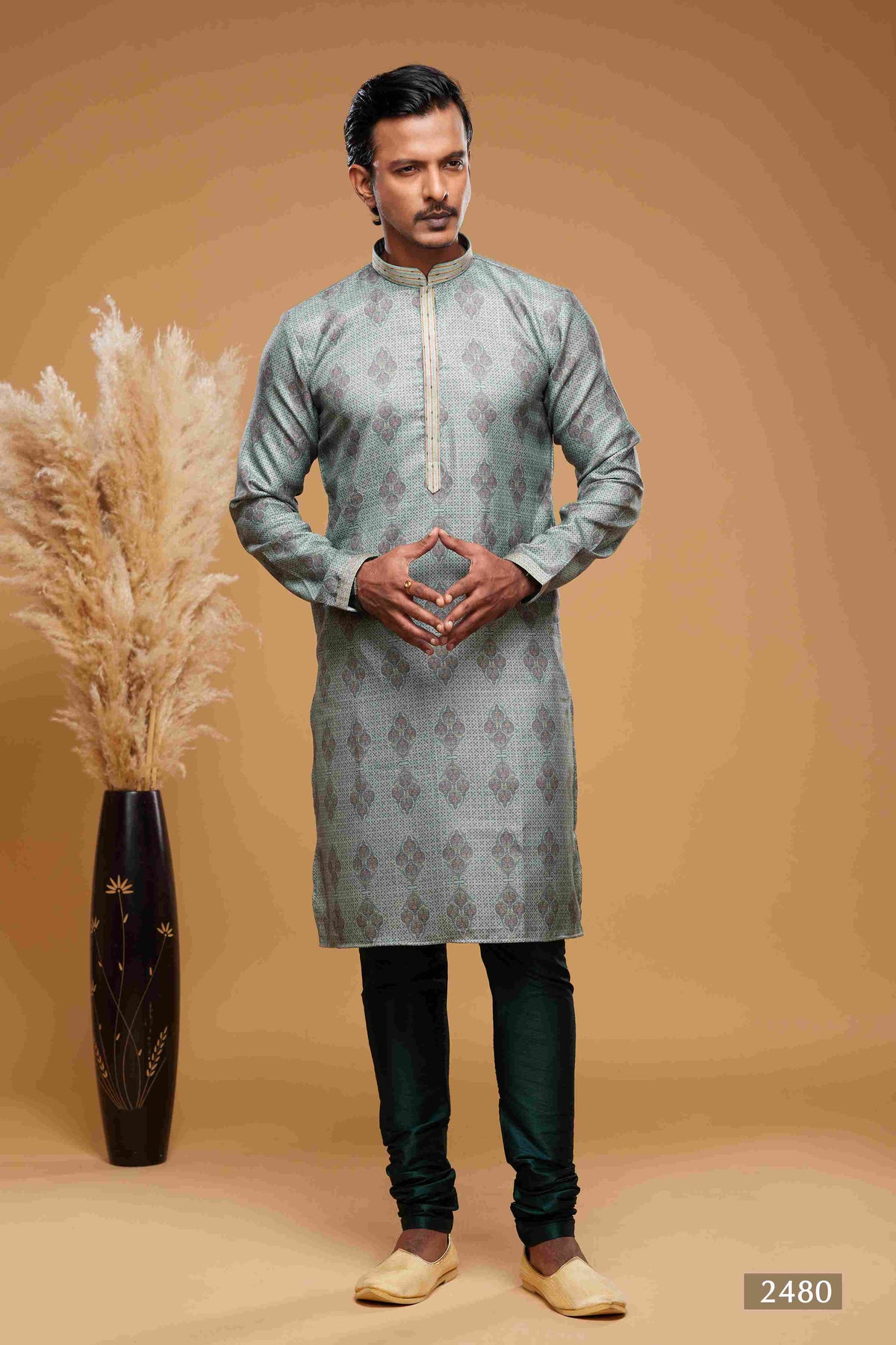 Raivat Ethnic Art Silk Digital Print Pintux Work Kurta Pajama In Green Colour | Grocsy