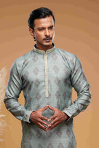 Raivat Ethnic Art Silk Digital Print Pintux Work Kurta Pajama In Green Colour | Grocsy