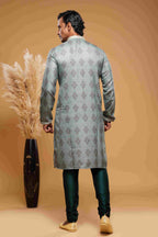 Raivat Ethnic Art Silk Digital Print Pintux Work Kurta Pajama In Green Colour | Grocsy