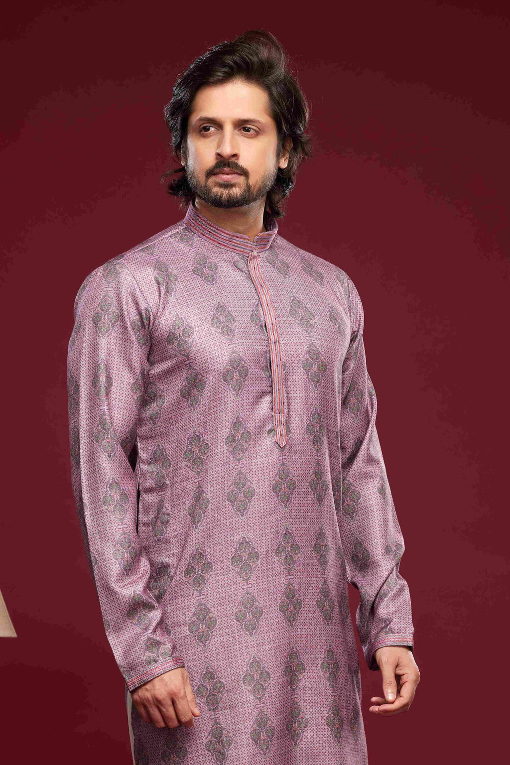 Raivat Ethnic Art Silk Digital Print Pintux Work Kurta Pajama In Magenta Colour | Grocsy
